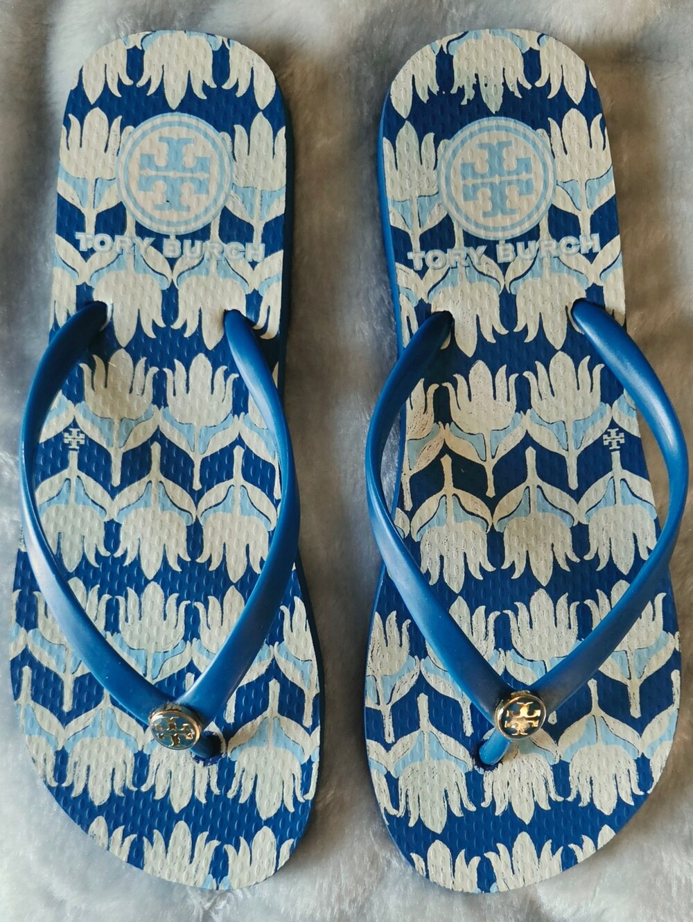 Tory Burch Blue Printed Flip Flops